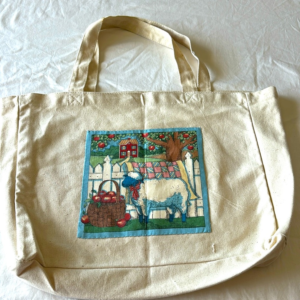 Vintage Tote Bag 90's Design Bag Sheep Old Farm Bag